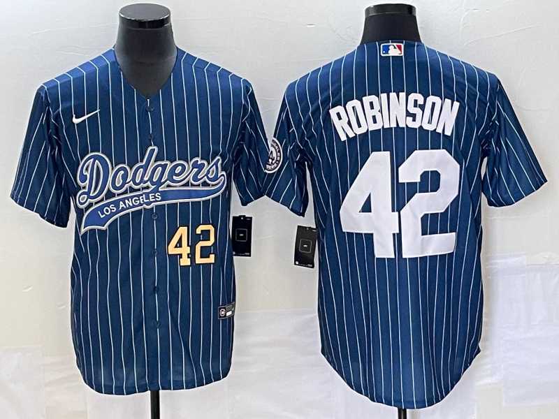 Mens Los Angeles Dodgers #42 Jackie Robinson Number Blue Pinstripe Cool Base Stitched Baseball Jersey